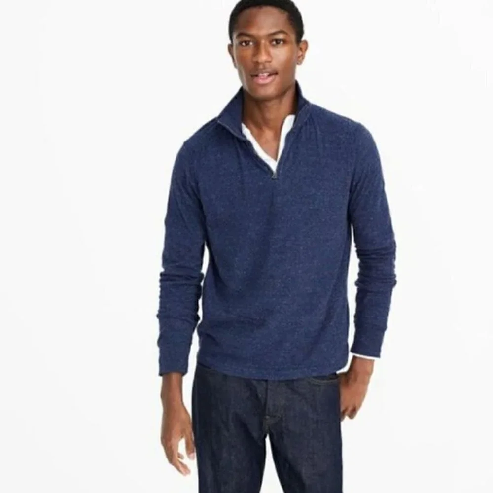 J. Crew 100% Cotton Navy Long Sleeve Quarter Zip Sweater - sz L